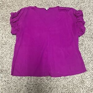 Cremieux Magenta Blouse with Ruffle Sleeves Size Large